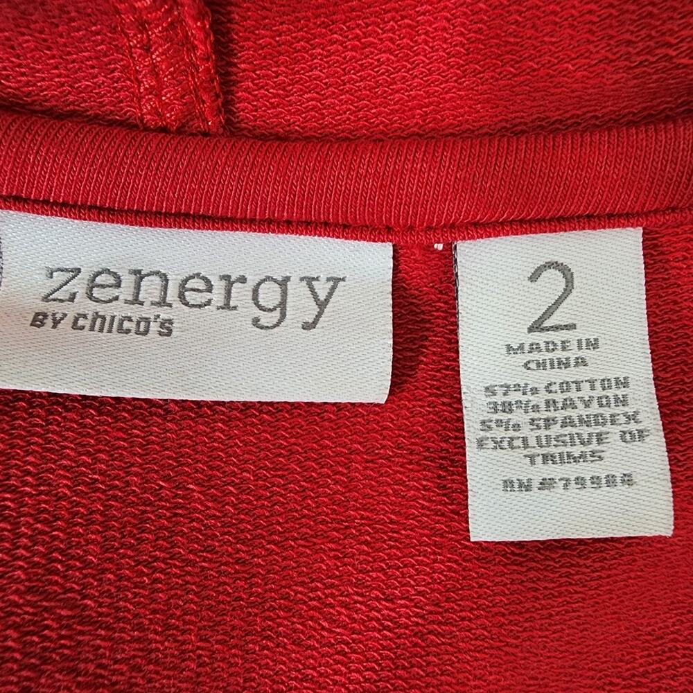 Chicos Zenergy Women’s Sweater Open Cardigan Hooded 3/4 Sleeve Fringe Red Large - Picture 9 of 10